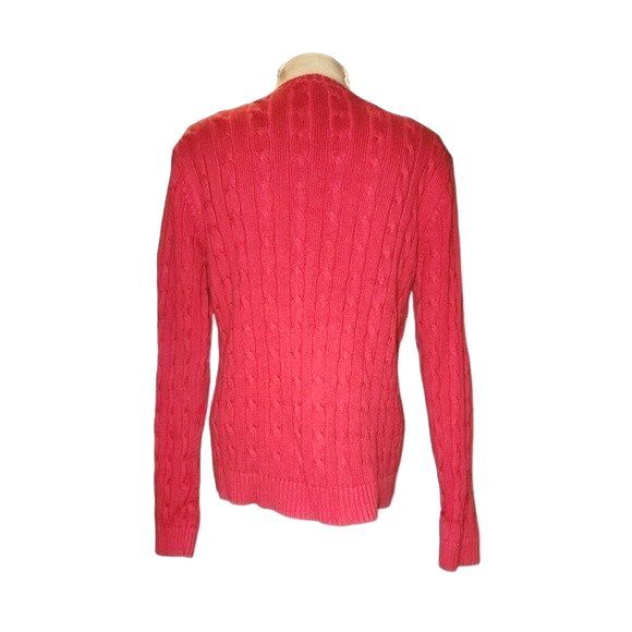 Chaps Red & Gold 100% Cotton Cable Knit Crew Neck Sweater Size L - Picture 3 of 7
